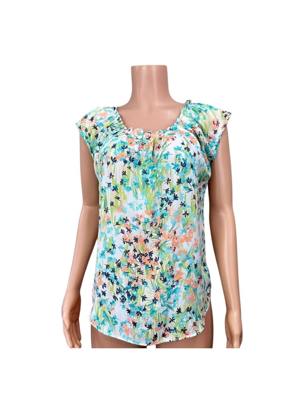 Lauren Conrad Floral Print Sleeveless Blouse With Tie Back Keyhole Womens Size M